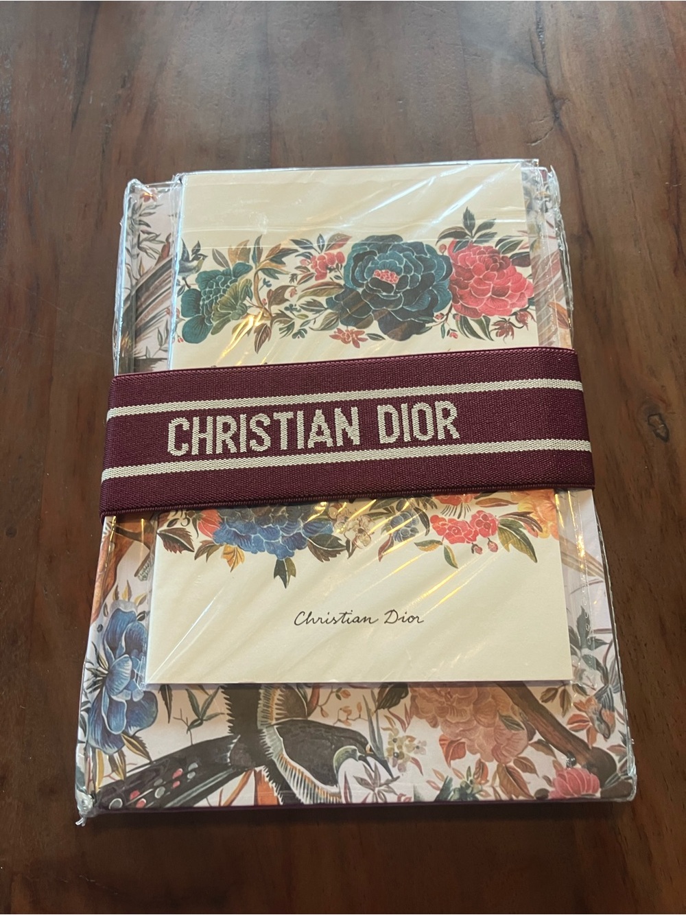 Christian Dior Floral Notebook Set with Burgundy Logo Band